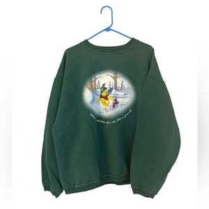 Vintage Disney Winnie The Pooh Green Crew Neck SweatShirt Winter Size X-Large